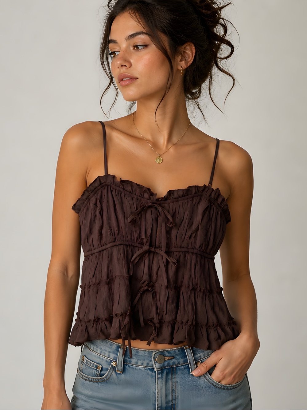 Thirty Thirty Brown Tier Sleeveless Top -Size M